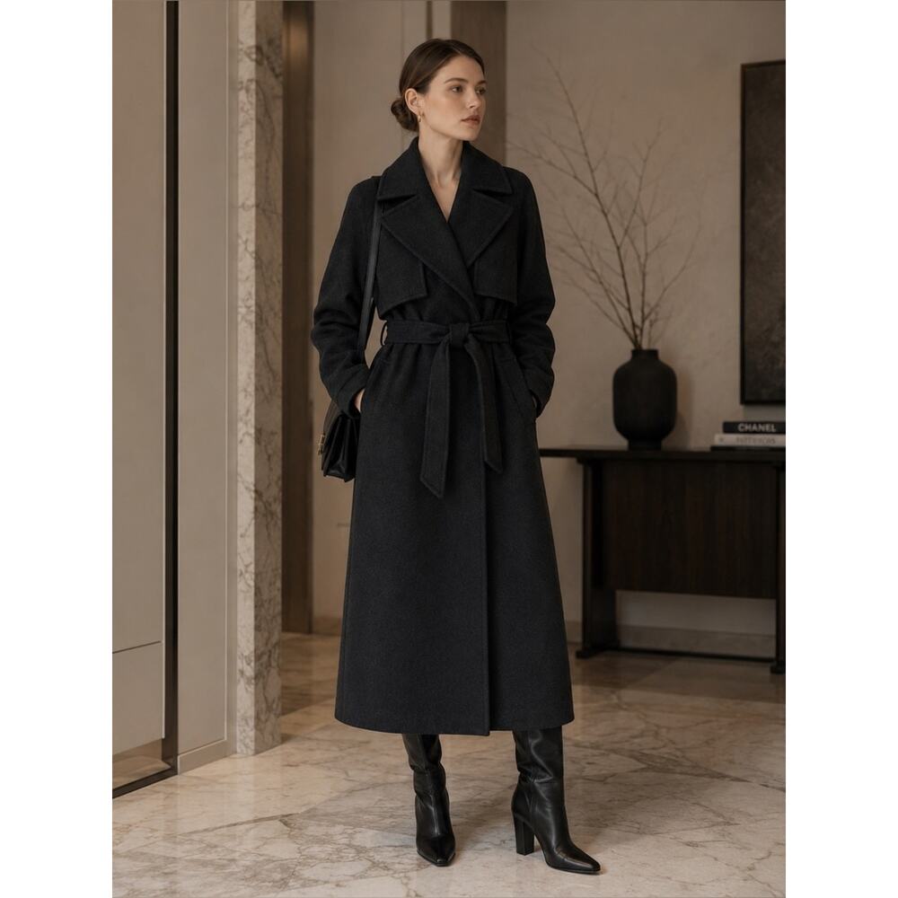 Burberry Charcoal Wool Cashmere Long Coat Size 8 - Picture 8 of 8
